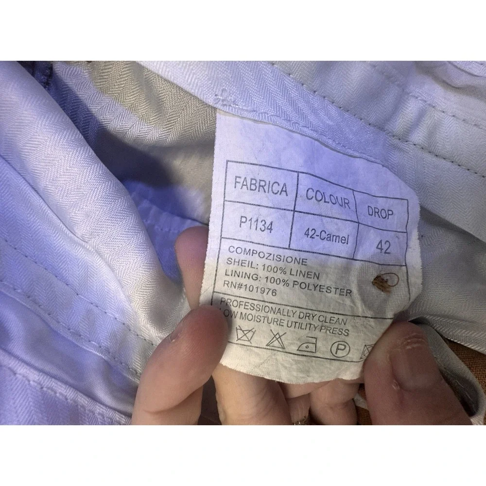 Giorgio Inserti Collezione Italiano Dress Pants Mens 42x36 Brown 100% Linen Y2K
